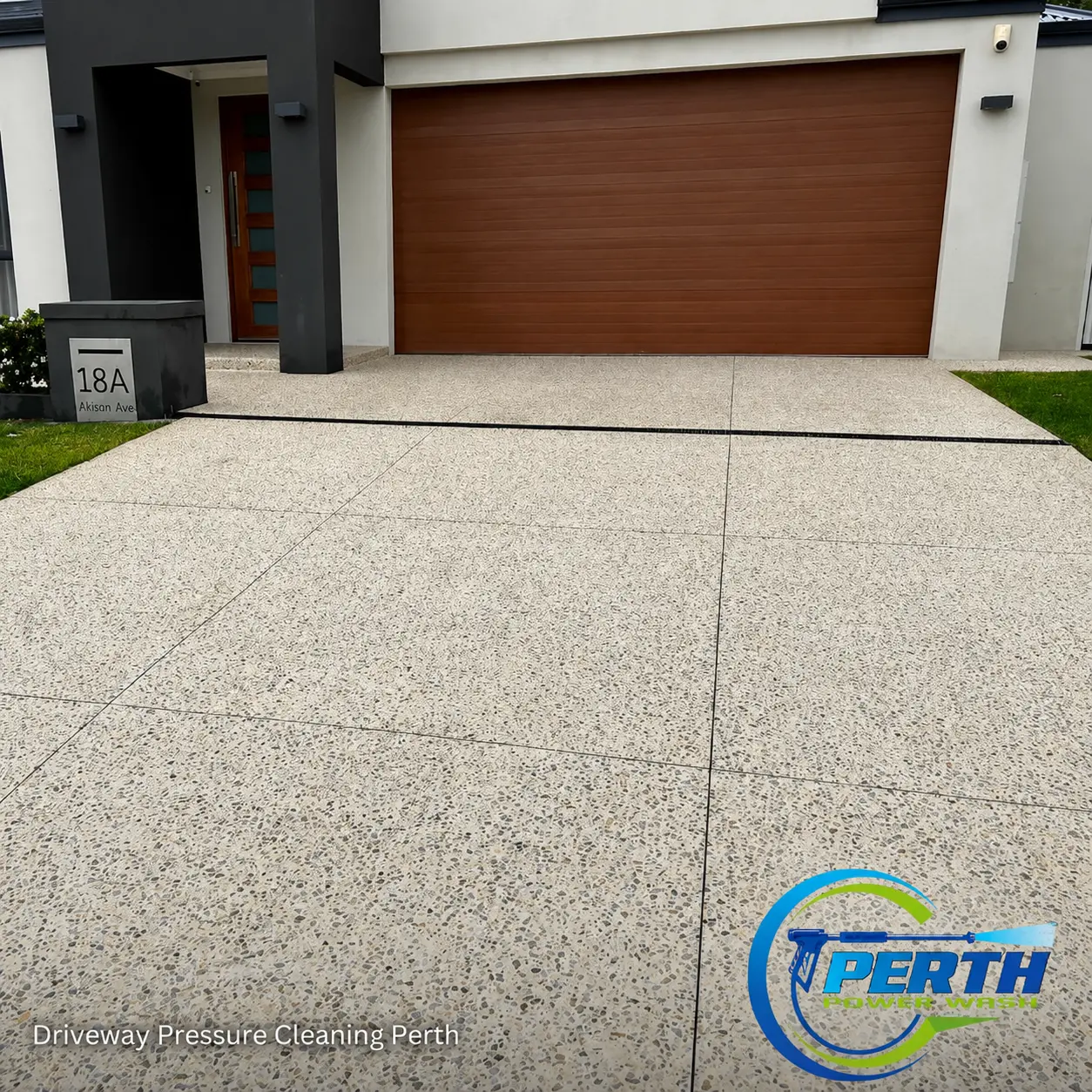Driveway pressure cleaning in Perth for a residential exposed aggregate driveway